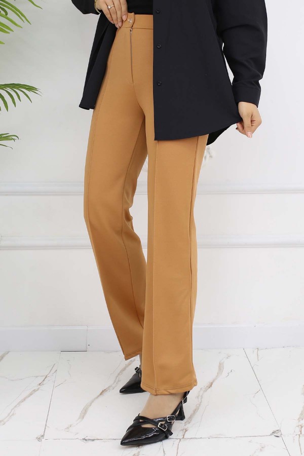 Düğmeli Palazzo Pantolon Camel 3043 Düğmeli Palazzo Pantolon Camel 3043