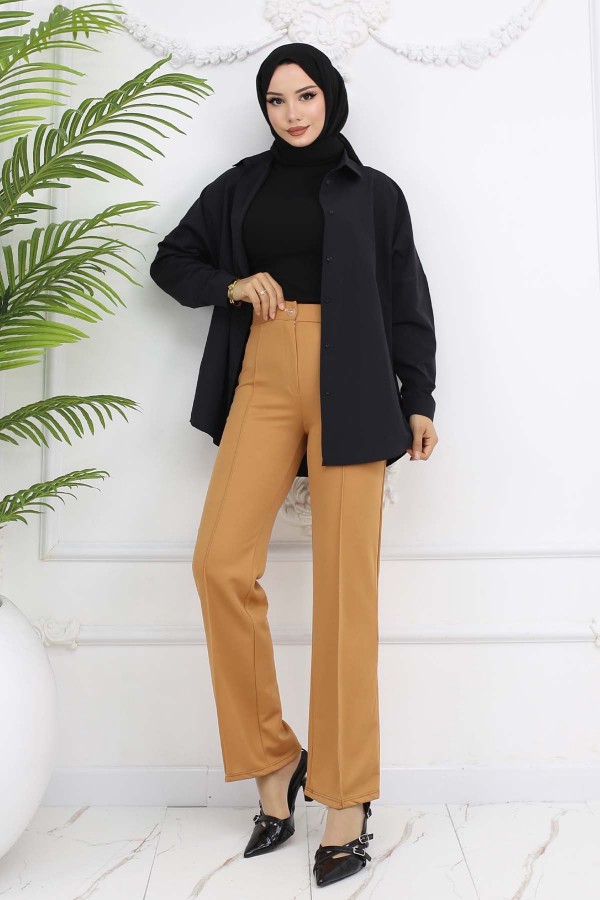 Düğmeli Palazzo Pantolon Camel 3043 Düğmeli Palazzo Pantolon Camel 3043