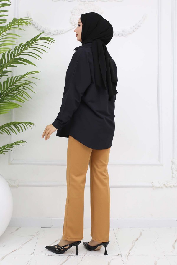 Düğmeli Palazzo Pantolon Camel 3043 Düğmeli Palazzo Pantolon Camel 3043