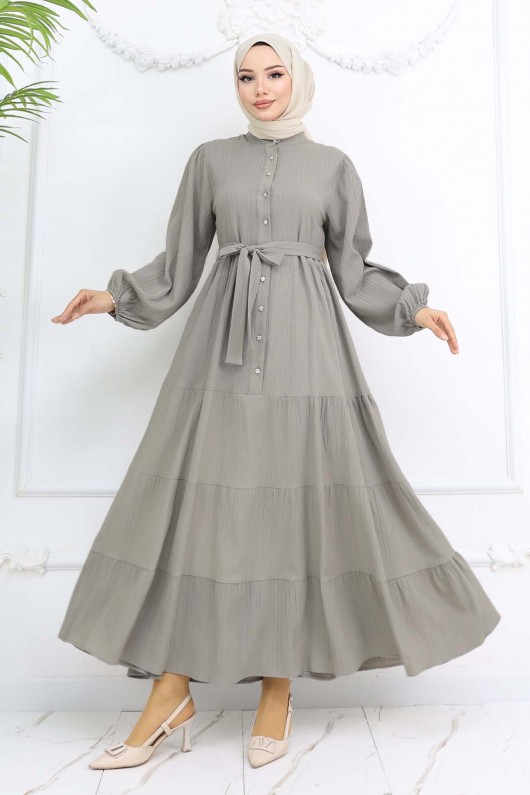 Taşlı Düğmeli Hakim Yaka Tesettür Elbise Haki 2268 Taşlı Düğmeli Hakim Yaka Tesettür Elbise Haki 2268