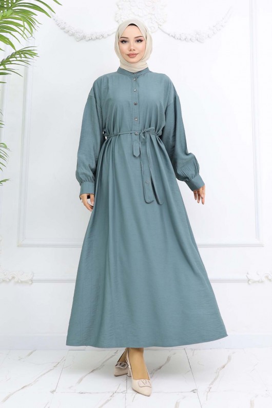 Önü Düğmeli Bağlamalı Elbise Çağla 2242 Önü Düğmeli Bağlamalı Elbise Çağla 2242