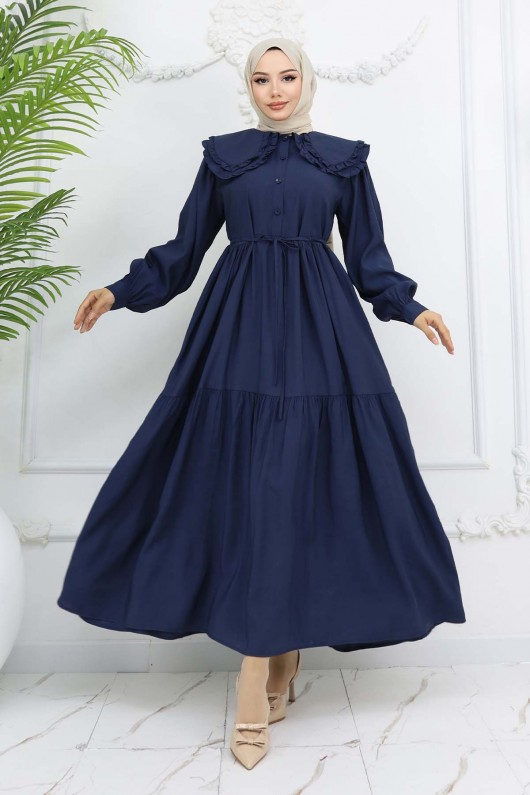 Bebe Yaka Önü Düğmeli Elbise Lacivert 2274 Bebe Yaka Önü Düğmeli Elbise Lacivert 2274