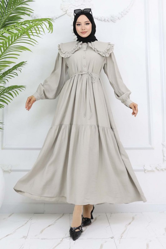 Bebe Yaka Önü Düğmeli Elbise Taş Rengi 2274 Bebe Yaka Önü Düğmeli Elbise Taş Rengi 2274