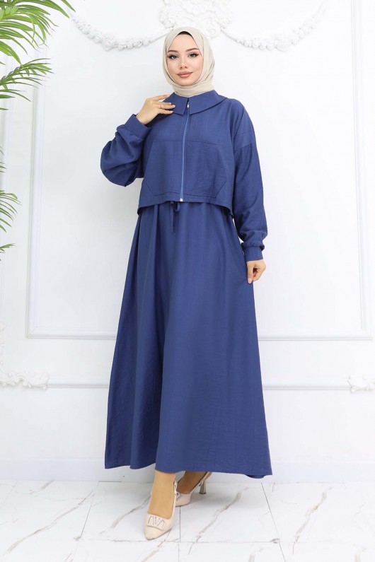 Fermuarlı Ceket Jile Tesettür Takım İndigo 2240 Fermuarlı Ceket Jile Tesettür Takım İndigo 2240