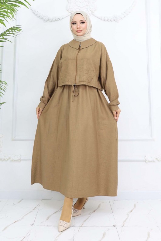 Fermuarlı Ceket Jile Tesettür Takım Vizon 2240 Fermuarlı Ceket Jile Tesettür Takım Vizon 2240