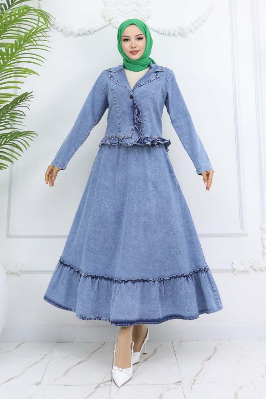 Fırfır Detaylı Kot Takım Mavi 6121