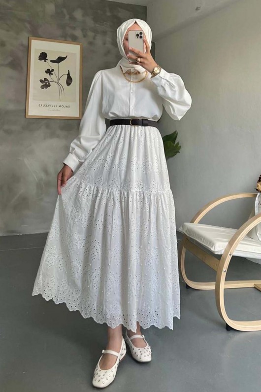 İncili Brode Etek Beyaz 1395