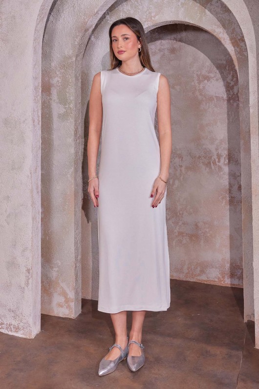 Kolsuz Penye İçlik Elbise Ekru 4775 Kolsuz Penye İçlik Elbise Ekru 4775