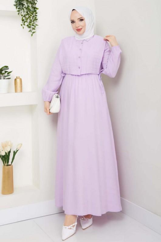 Yelekli Elbise Lila 4735
