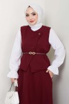 Yelekli Etek Takım Bordo 5704