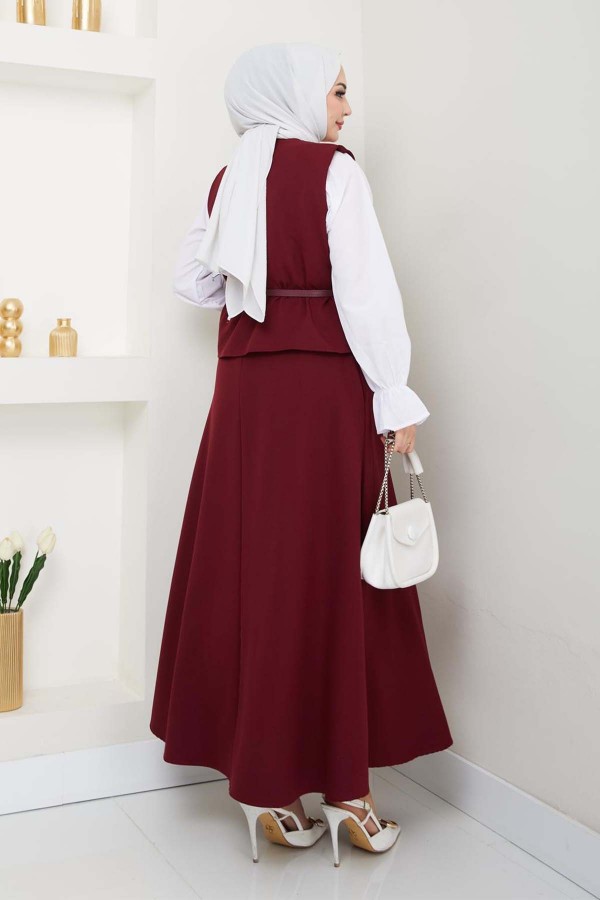 Yelekli Etek Takım Bordo 5704
