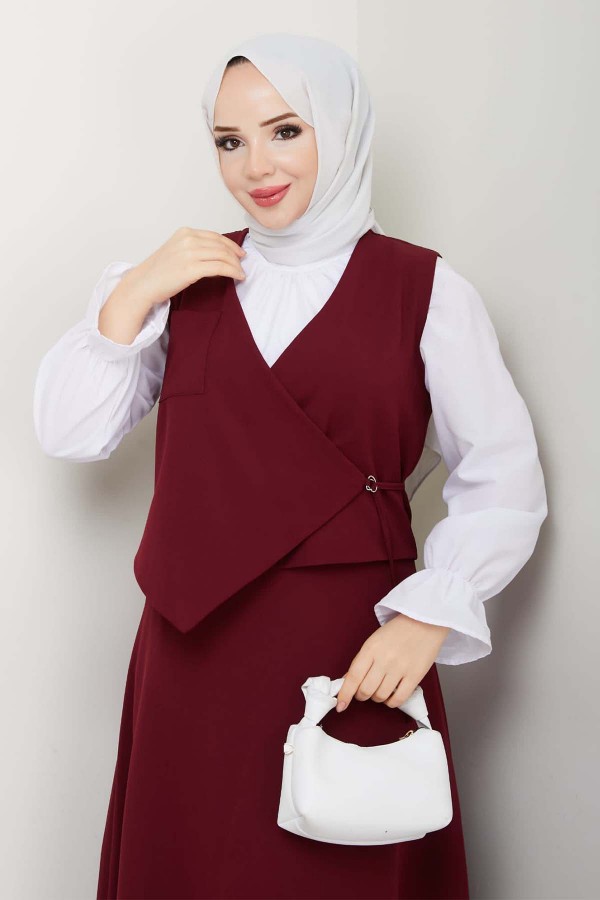 Yandan Bağlamalı Yelekli Takım Bordo 4745 Yandan Bağlamalı Yelekli Takım Bordo 4745