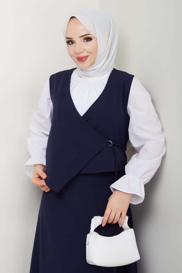 Yandan Bağlamalı Yelekli Takım Lacivert 4745 Yandan Bağlamalı Yelekli Takım Lacivert 4745