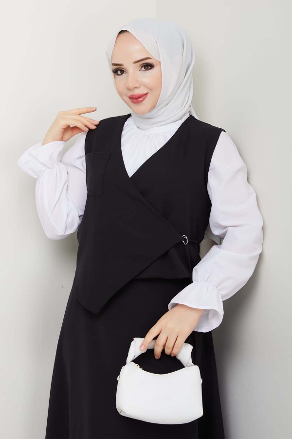Yandan Bağlamalı Yelekli Takım Siyah 4745 Yandan Bağlamalı Yelekli Takım Siyah 4745
