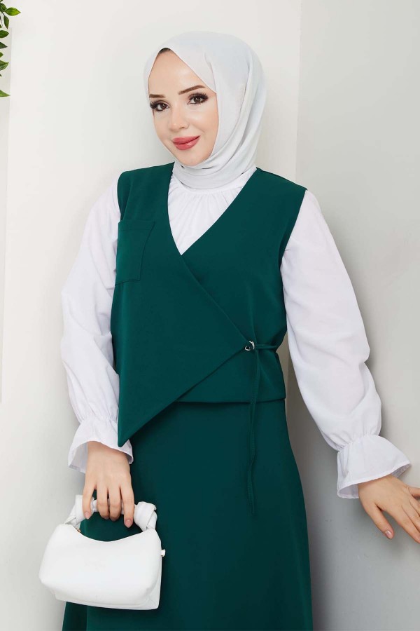 Yandan Bağlamalı Yelekli Takım Zümrüt Yeşili 4745 Yandan Bağlamalı Yelekli Takım Zümrüt Yeşili 4745