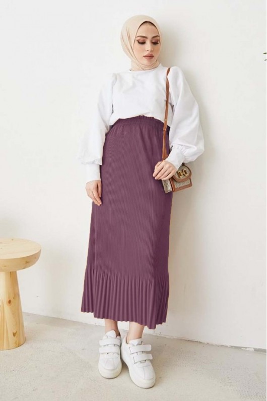 Piliseli Tesettür Etek Lila 205  Piliseli Tesettür Etek Lila 205