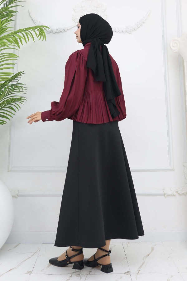 Pileli Kısa Gömlek Bordo 2248 Pileli Kısa Gömlek Bordo 2248