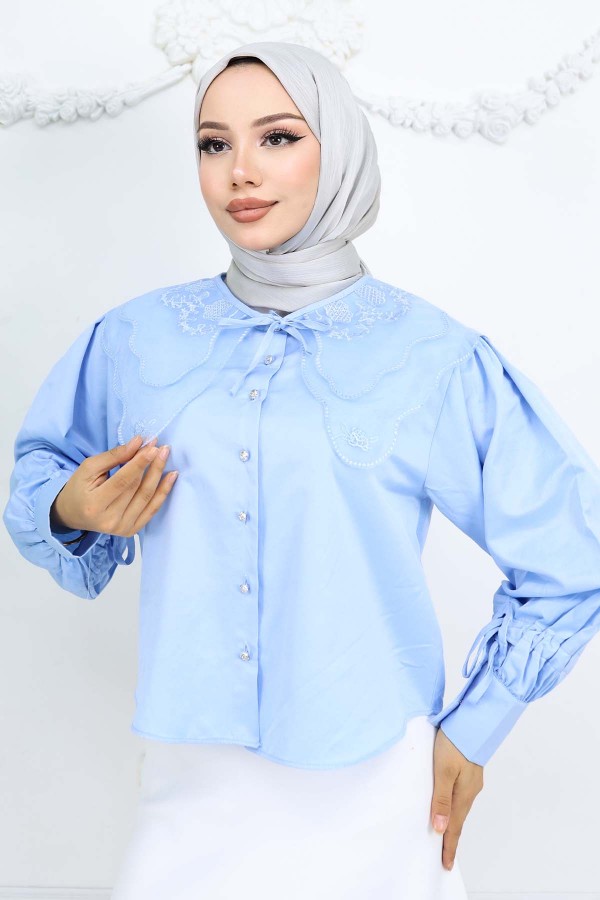 Bebe Yaka Kısa Gömlek Bebe Mavisi 2254 Bebe Yaka Kısa Gömlek Bebe Mavisi 2254