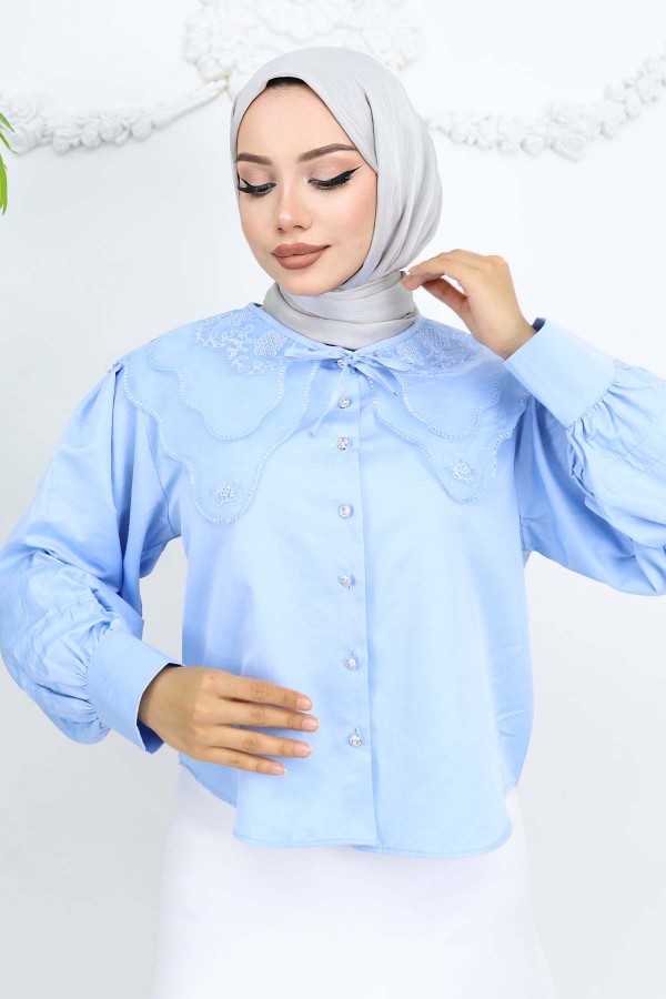 Bebe Yaka Kısa Gömlek Bebe Mavisi 2254 Bebe Yaka Kısa Gömlek Bebe Mavisi 2254