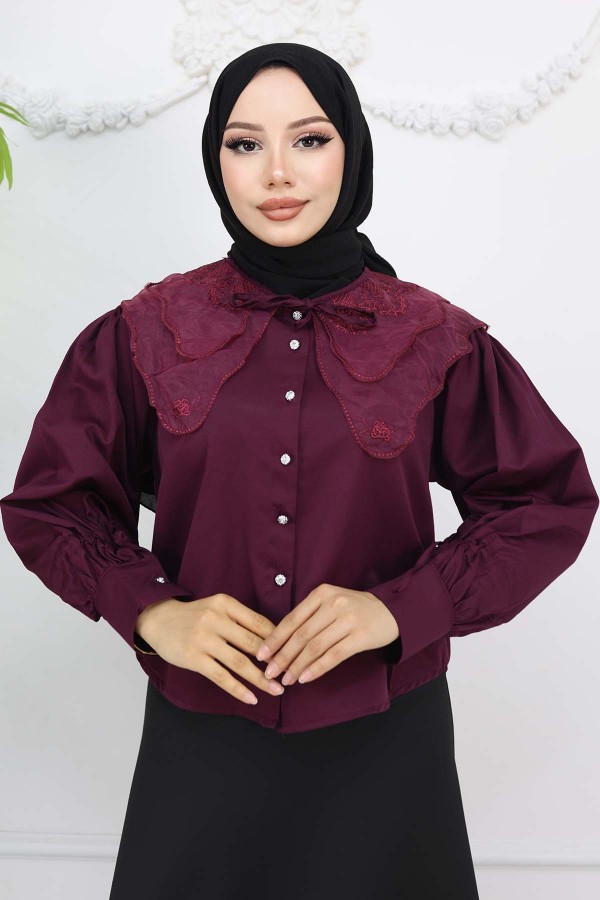 Bebe Yaka Kısa Gömlek Bordo 2254 Bebe Yaka Kısa Gömlek Bordo 2254