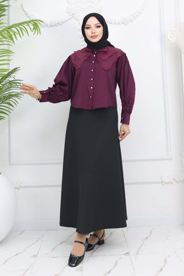 Bebe Yaka Kısa Gömlek Bordo 2254 Bebe Yaka Kısa Gömlek Bordo 2254