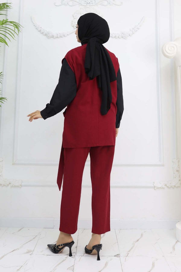 Bağlamalı Yelek Pantolon Takım Bordo 2243 Bağlamalı Yelek Pantolon Takım Bordo 2243