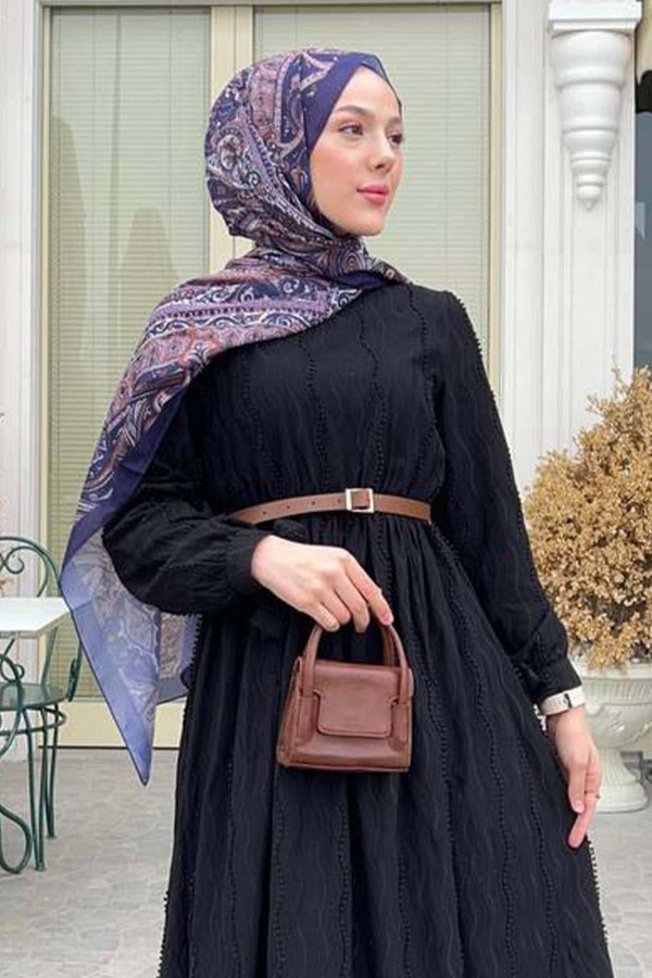 Güpür Detaylı Tesettür Elbise Siyah 1008-1 Güpür Detaylı Tesettür Elbise Siyah 1008-1