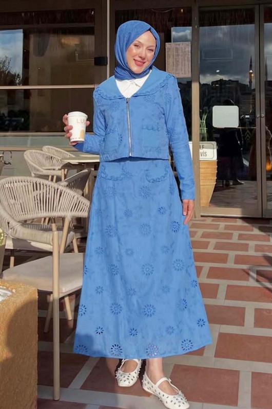 Yakalı Brode Takım Mavi 3016