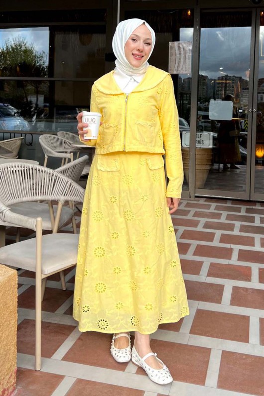 Yakalı Brode Takım Sarı 3016