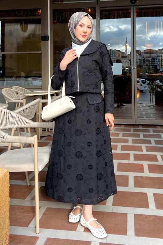 Yakalı Brode Takım Siyah 3016