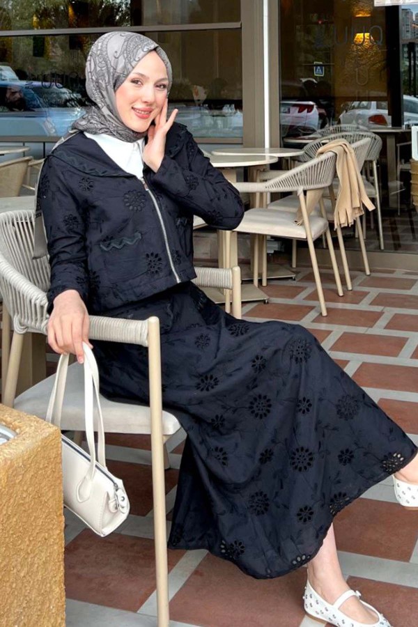 Yakalı Brode Takım Siyah 3016