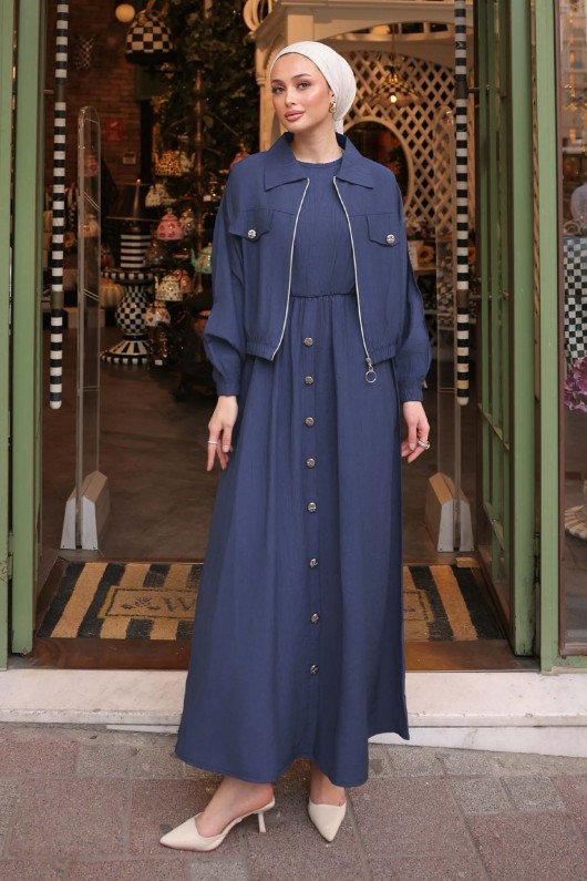 Ceketli Jile Elbise İndigo 4842