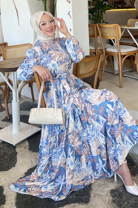 Desenli Tesettür Elbise İndigo 500 Desenli Tesettür Elbise İndigo 500