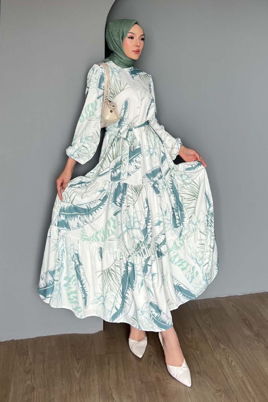 Desenli Tesettür Elbise Çağla 504 Desenli Tesettür Elbise Çağla 504