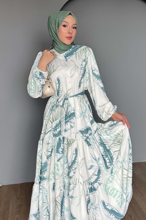 Desenli Tesettür Elbise Çağla 504 Desenli Tesettür Elbise Çağla 504