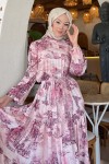 Desenli Tesettür Elbise Bordo 505 Desenli Tesettür Elbise Bordo 505