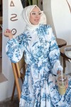 Desenli Tesettür Elbise Lacivert 506 Desenli Tesettür Elbise Lacivert 506