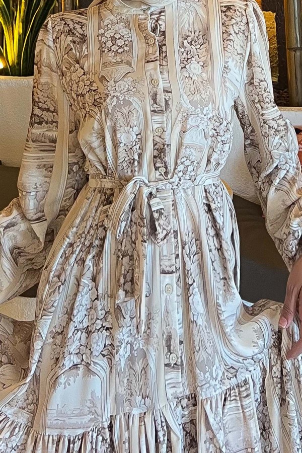 Desenli Tesettür Elbise Bej 507 Desenli Tesettür Elbise Bej 507