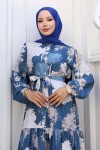 Desenli Tesettür Elbise İndigo 508 Desenli Tesettür Elbise İndigo 508