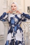 Desenli Tesettür Elbise Lacivert 508 Desenli Tesettür Elbise Lacivert 508