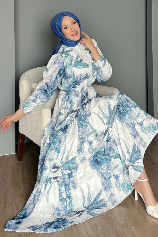 Desenli Tesettür Elbise İndigo 511 Desenli Tesettür Elbise İndigo 511