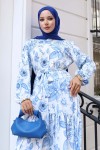 Desenli Tesettür Elbise Mavi 536 Desenli Tesettür Elbise Mavi 536