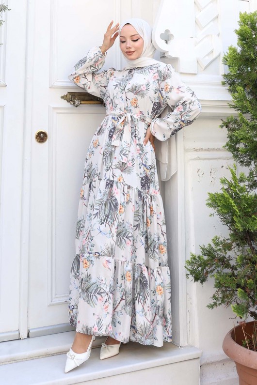 Desenli Tesettür Elbise Çağla 543 Desenli Tesettür Elbise Çağla 543