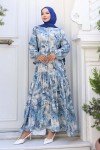 Desenli Tesettür Elbise Mavi 546 Desenli Tesettür Elbise Mavi 546