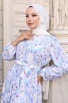 Desenli Tesettür Elbise Lila 555 Desenli Tesettür Elbise Lila 555