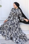 Desenli Tesettür Elbise Siyah 559 Desenli Tesettür Elbise Siyah 559