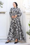 Desenli Tesettür Elbise Siyah 559 Desenli Tesettür Elbise Siyah 559