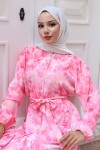 Desenli Tesettür Elbise Pembe 525