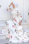 Desenli Tesettür Elbise Ekru 517 Desenli Tesettür Elbise Ekru 517