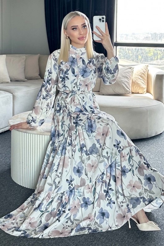 Desenli Tesettür Elbise Lila 515-1 Desenli Tesettür Elbise Lila 515-1